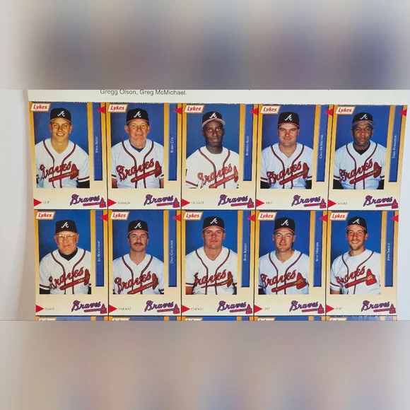 Atlanta Braves 1994 Lykes Team Picture & 35 Card Set Non-Perforated Uncut Sheet